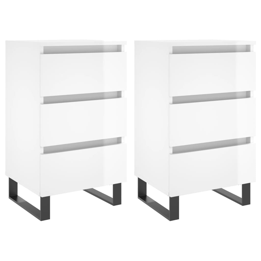 Comodini 2 pz Bianco Lucido 40x35x69 cm in Legno Multistrato - homemem39