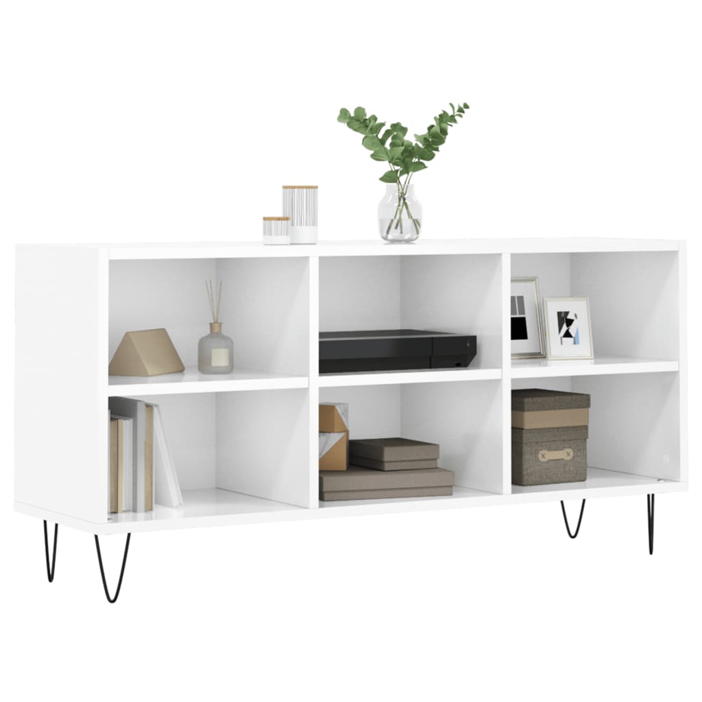 Mobile Porta TV Bianco Lucido 103,5x30x50 cm Legno Multistrato - homemem39