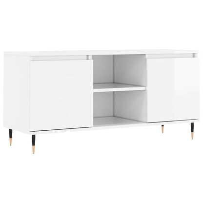 Mobile Porta TV Bianco Lucido 104x35x50 cm in Legno Multistrato - homemem39