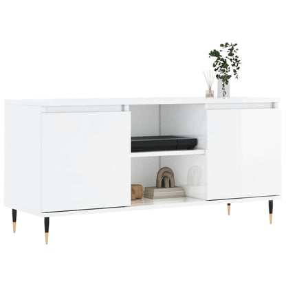 Mobile Porta TV Bianco Lucido 104x35x50 cm in Legno Multistrato - homemem39