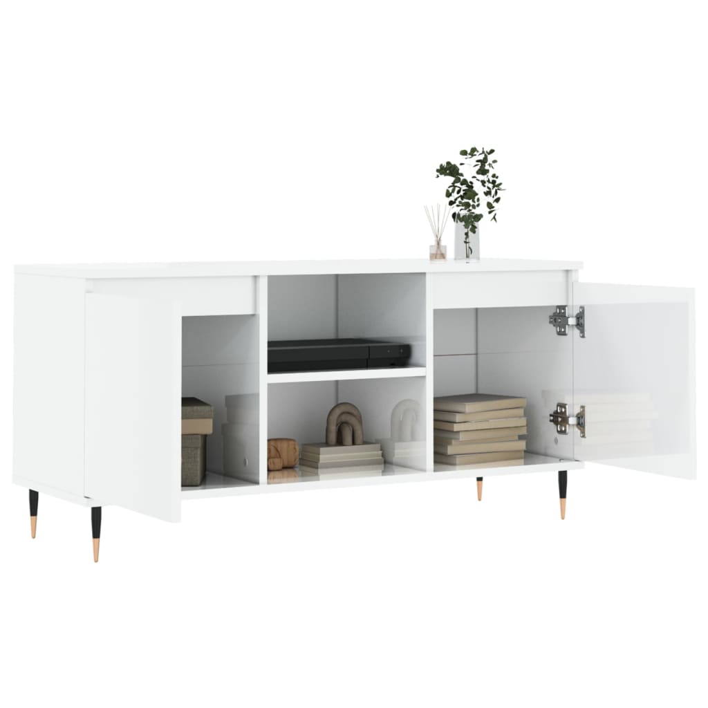 Mobile Porta TV Bianco Lucido 104x35x50 cm in Legno Multistrato - homemem39