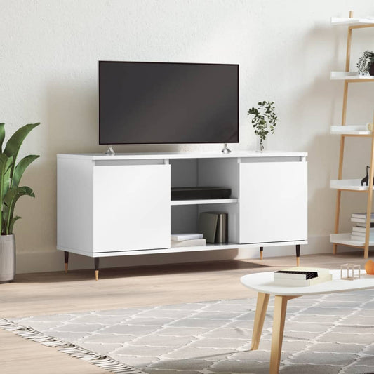 Mobile Porta TV Bianco Lucido 104x35x50 cm in Legno Multistrato - homemem39