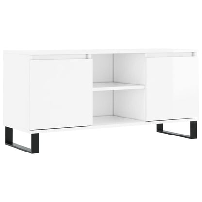 Mobile Porta TV Bianco Lucido 104x35x50 cm in Legno Multistrato - homemem39