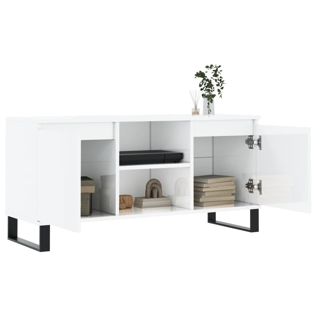 Mobile Porta TV Bianco Lucido 104x35x50 cm in Legno Multistrato - homemem39