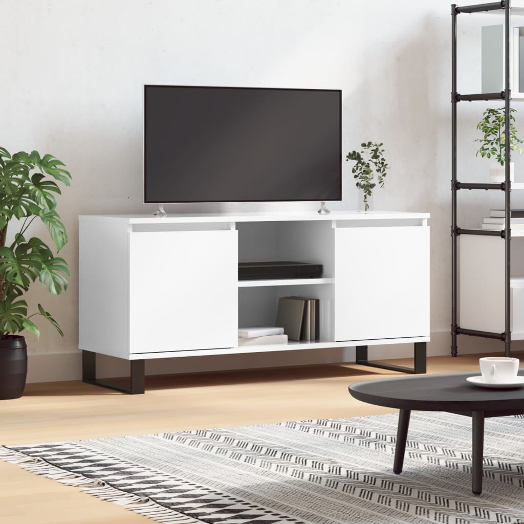 Mobile Porta TV Bianco Lucido 104x35x50 cm in Legno Multistrato - homemem39