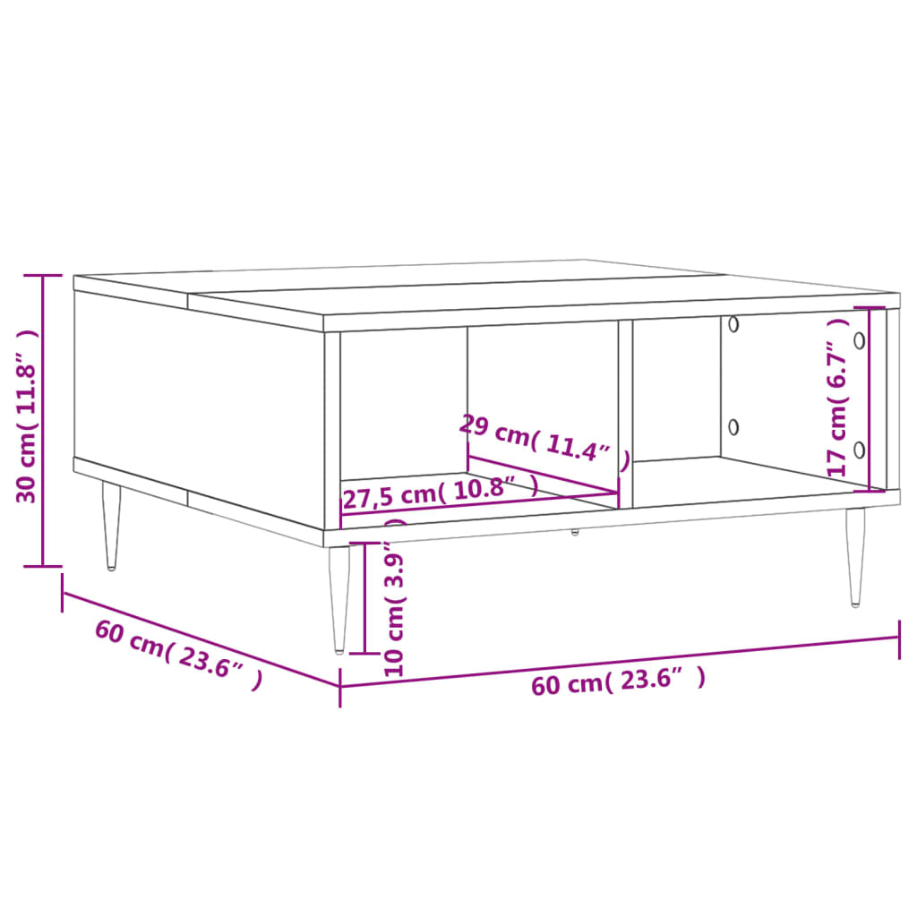 Tavolino da Salotto Grigio Cemento 60x60x30cm Legno Multistrato - homemem39