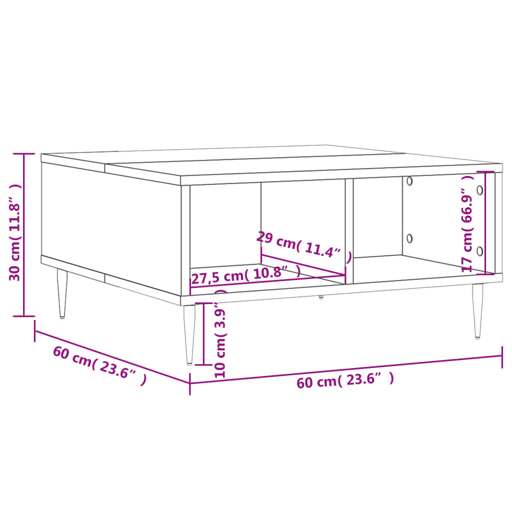 Tavolino da Salotto Grigio Sonoma 60x60x30 cm Legno Multistrato - homemem39