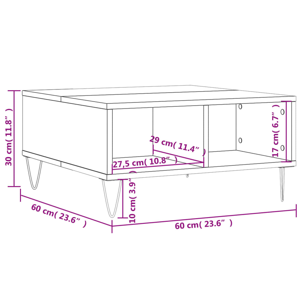 Tavolino da Salotto Rovere Fumo 60x60x30cm in Legno Multistrato - homemem39