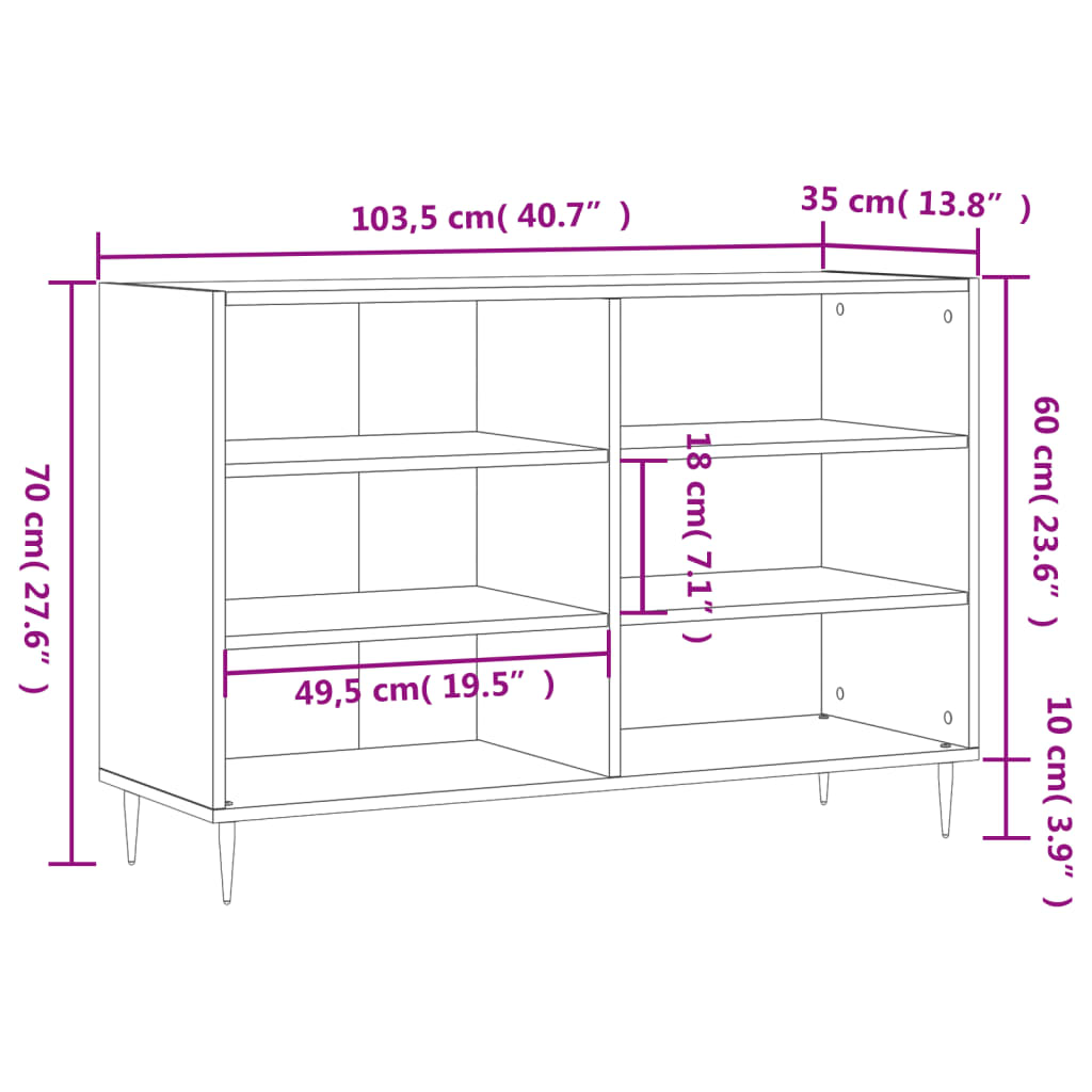 Credenza Bianca 103,5x35x70 cm in Legno Multistrato - homemem39