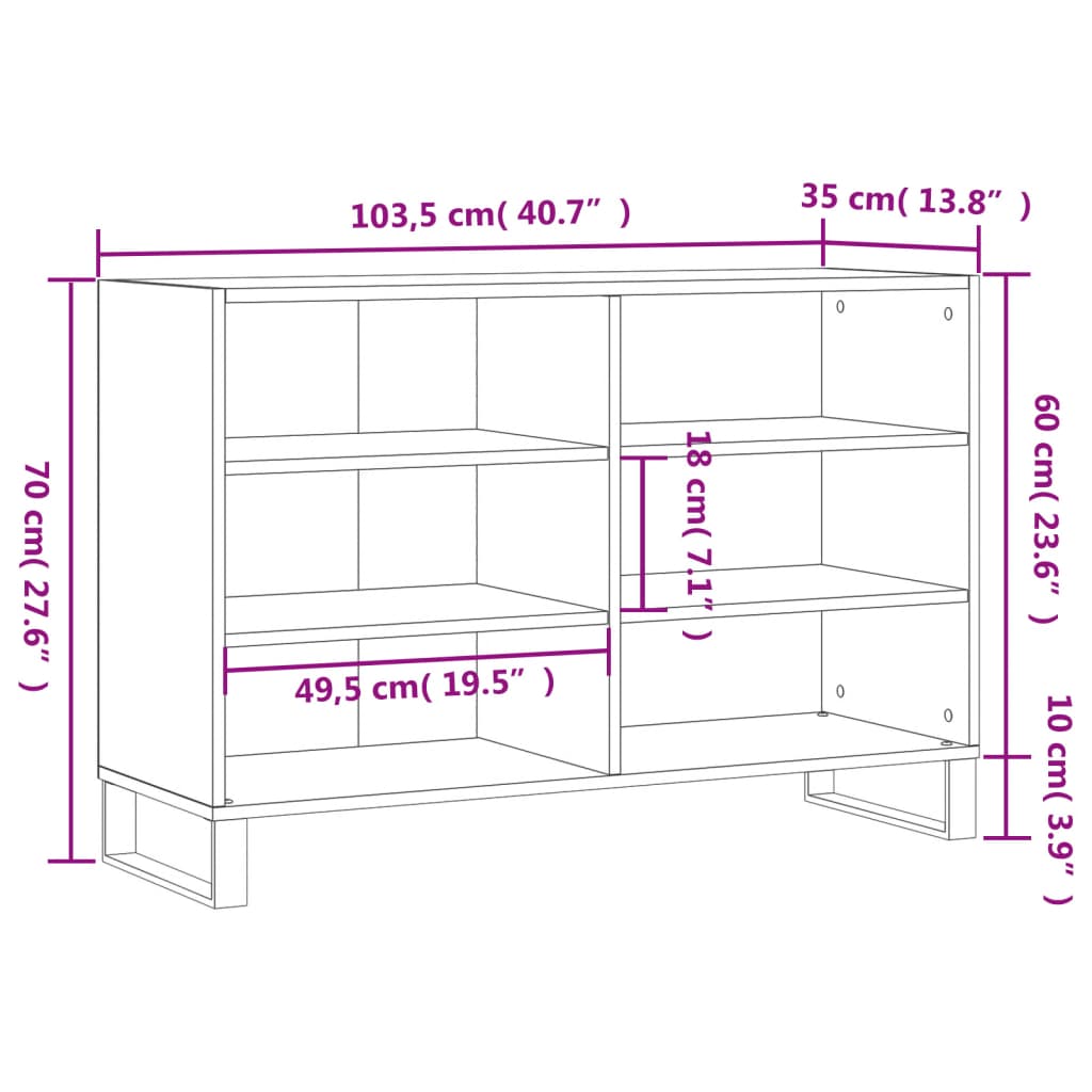 Credenza Bianca 103,5x35x70 cm in Legno Multistrato - homemem39