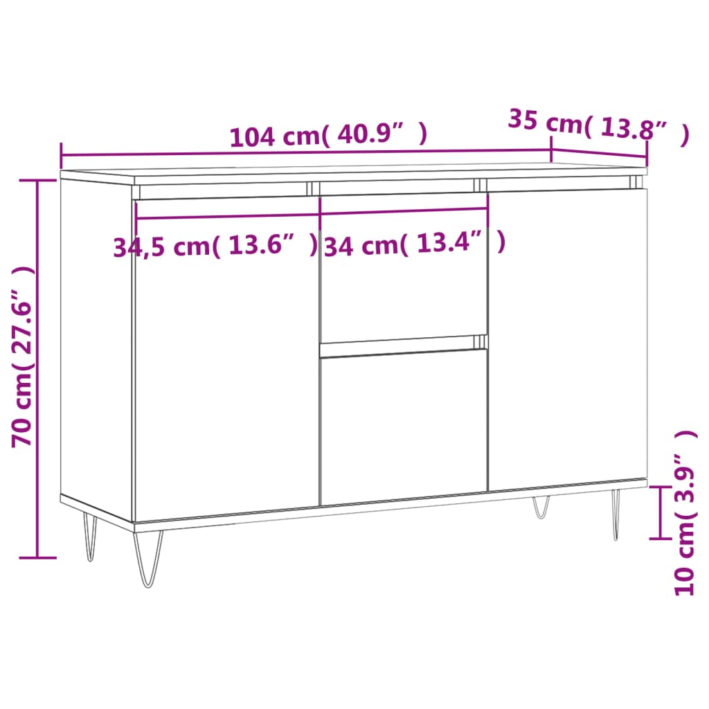 Credenza Rovere Fumo 104x35x70 cm in Legno Multistrato - homemem39