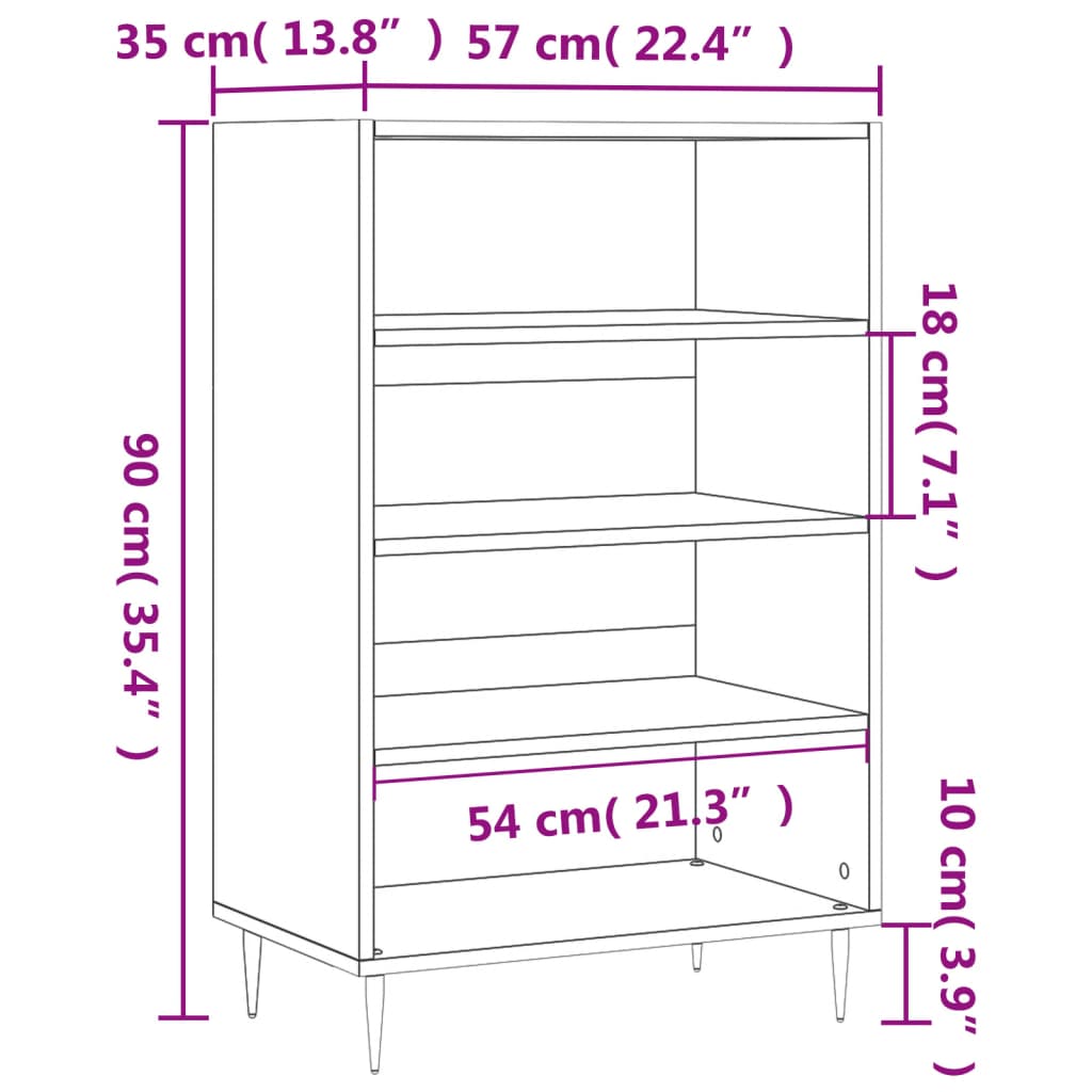 Credenza Bianco Lucido 57x35x90 cm in Legno Multistrato - homemem39