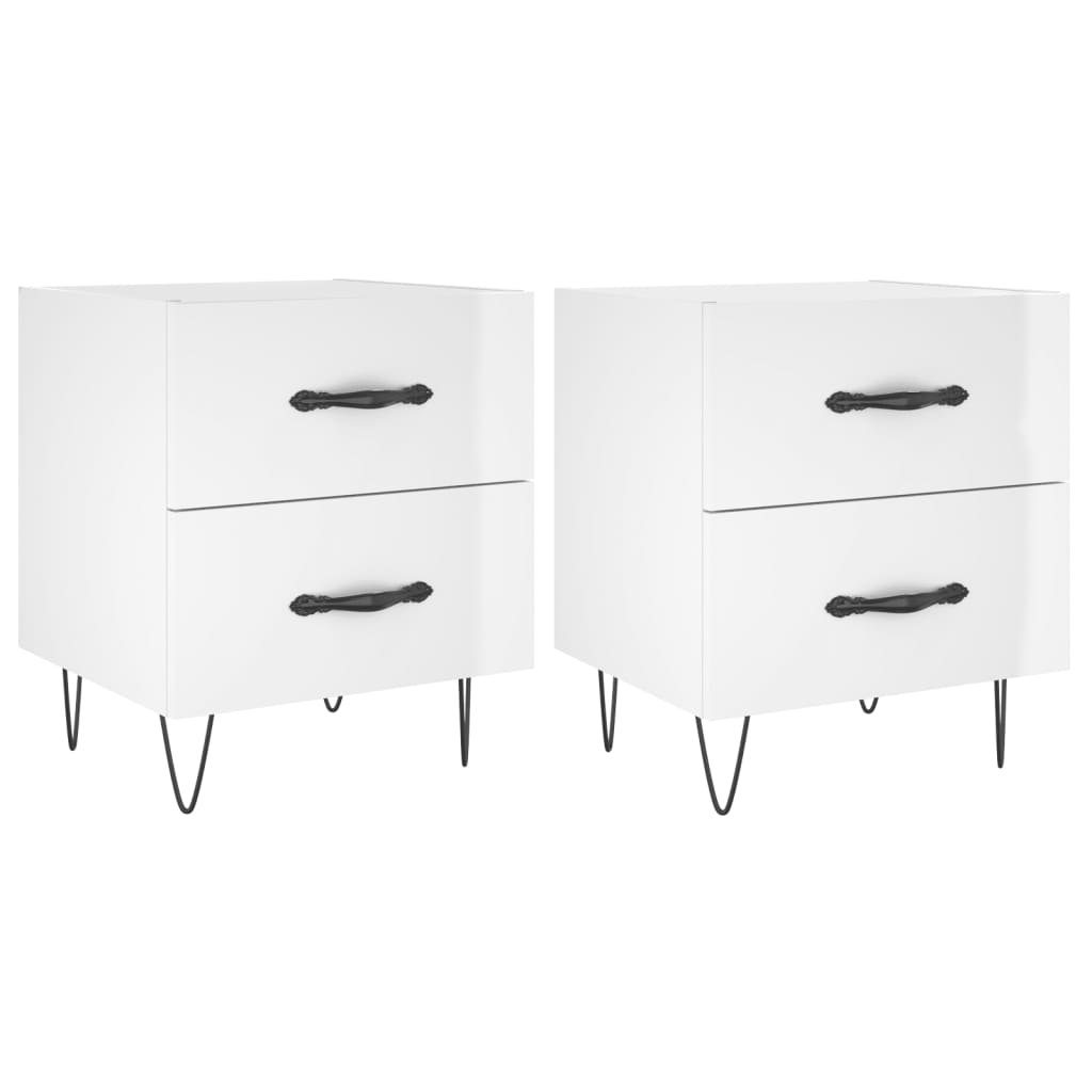 Comodini 2 pz Bianco Lucido 40x35x47,5 cm in Legno Multistrato - homemem39