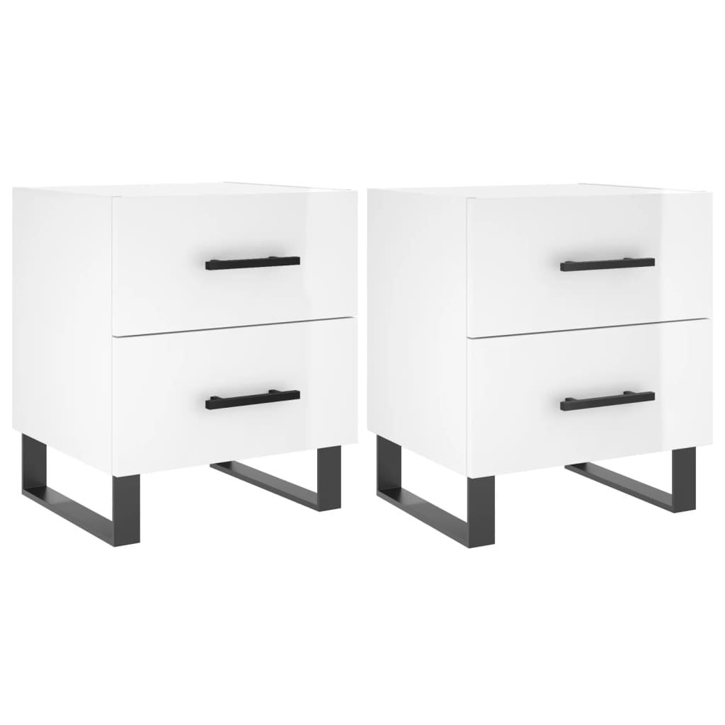 Comodini 2 pz Bianco Lucido 40x35x47,5 cm in Legno Multistrato - homemem39