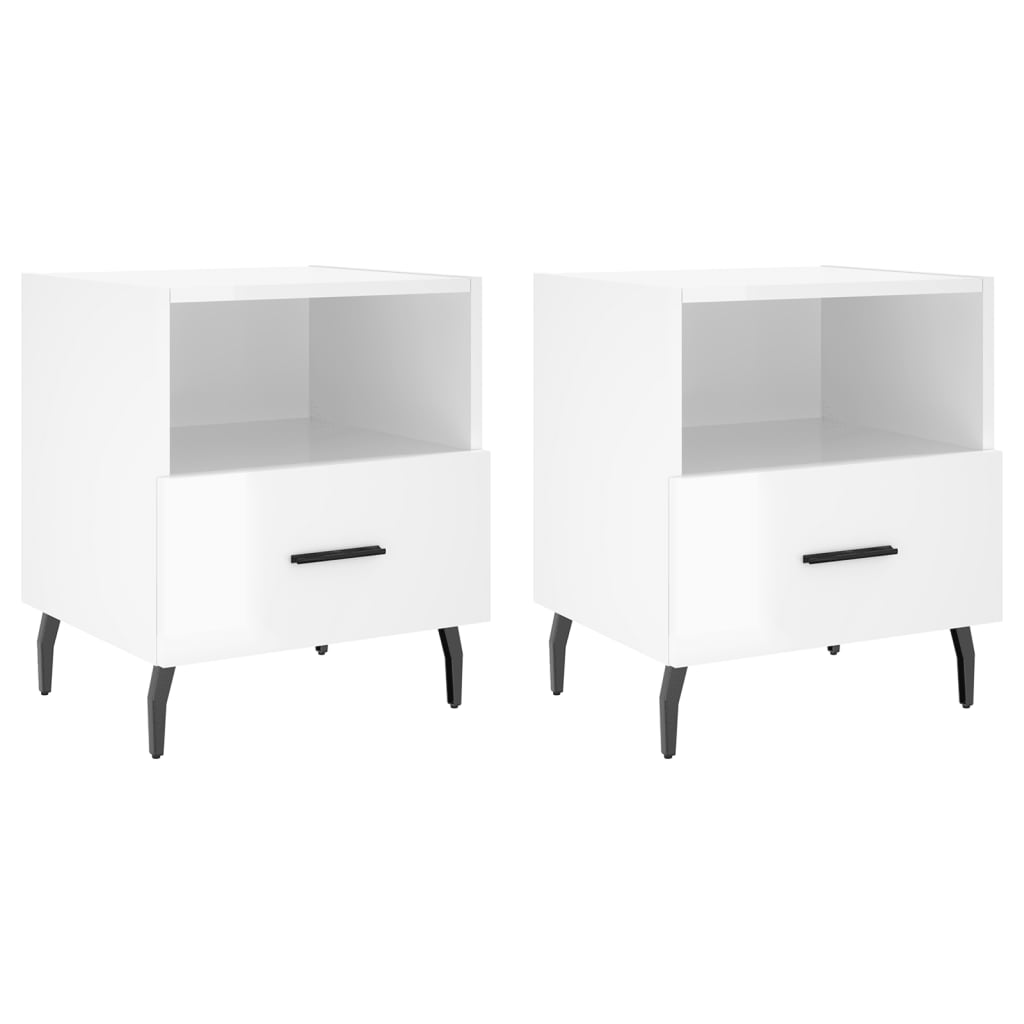 Comodini 2 pz Bianco Lucido 40x35x47,5 cm in Legno Multistrato - homemem39