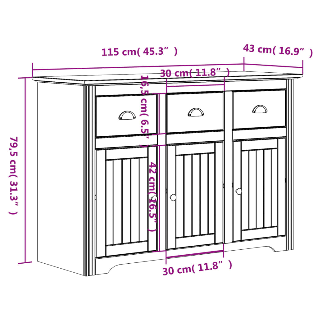 Credenza BODO 115x43x79,5 cm Legno Massello Pino Bianco Marrone - homemem39