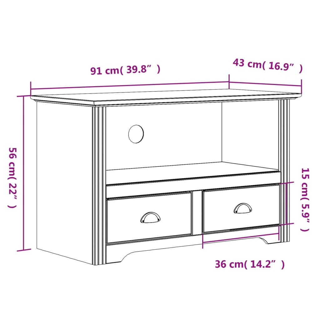 Mobile TV 2 Cassetti BODO 91x43x56cm Legno Massello Pino Bianco - homemem39