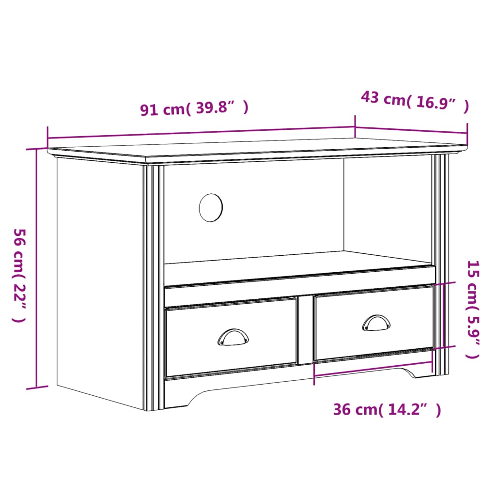 Mobile TV 2Cassetti BODO 91x43x56cm Legno Massello Pino Marrone - homemem39