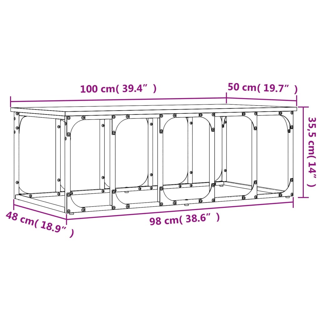 Tavolino da Salotto Rovere Fumo 100x50x35,5cm Legno Multistrato - homemem39