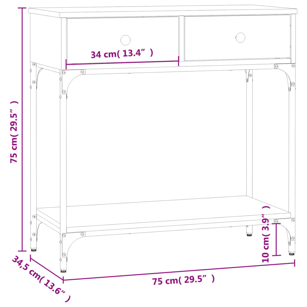 Tavolino Consolle Rovere Fumo 75x34,5x75cm Legno Multistrato - homemem39