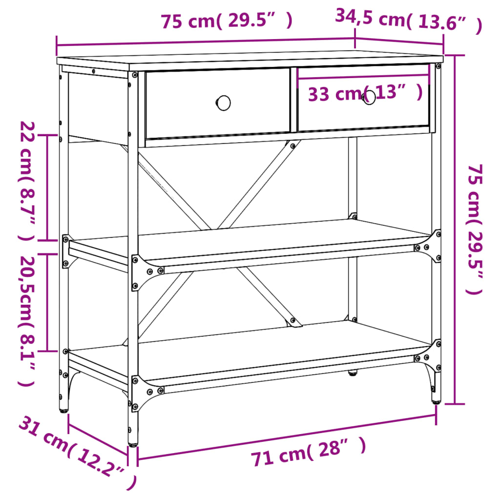 Tavolino Consolle Nero 75x34,5x75 cm in Legno Multistrato - homemem39