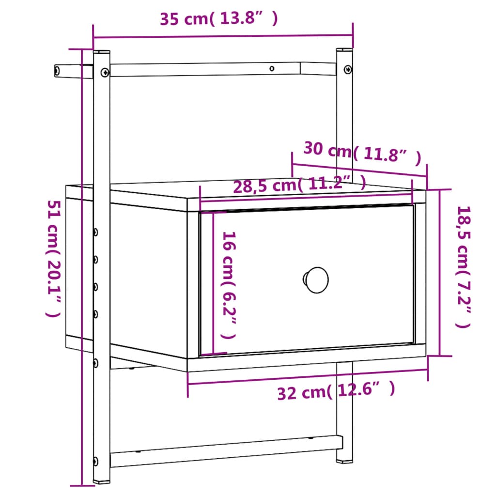 Comodino a Muro Rovere Marrone 35x30x51 cm Legno Multistrato - homemem39