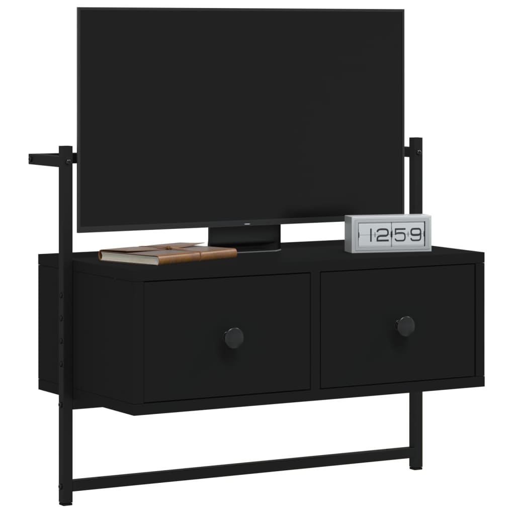 Mobile TV a Muro Nero 60,5x30x51 cm in Legno Multistrato - homemem39