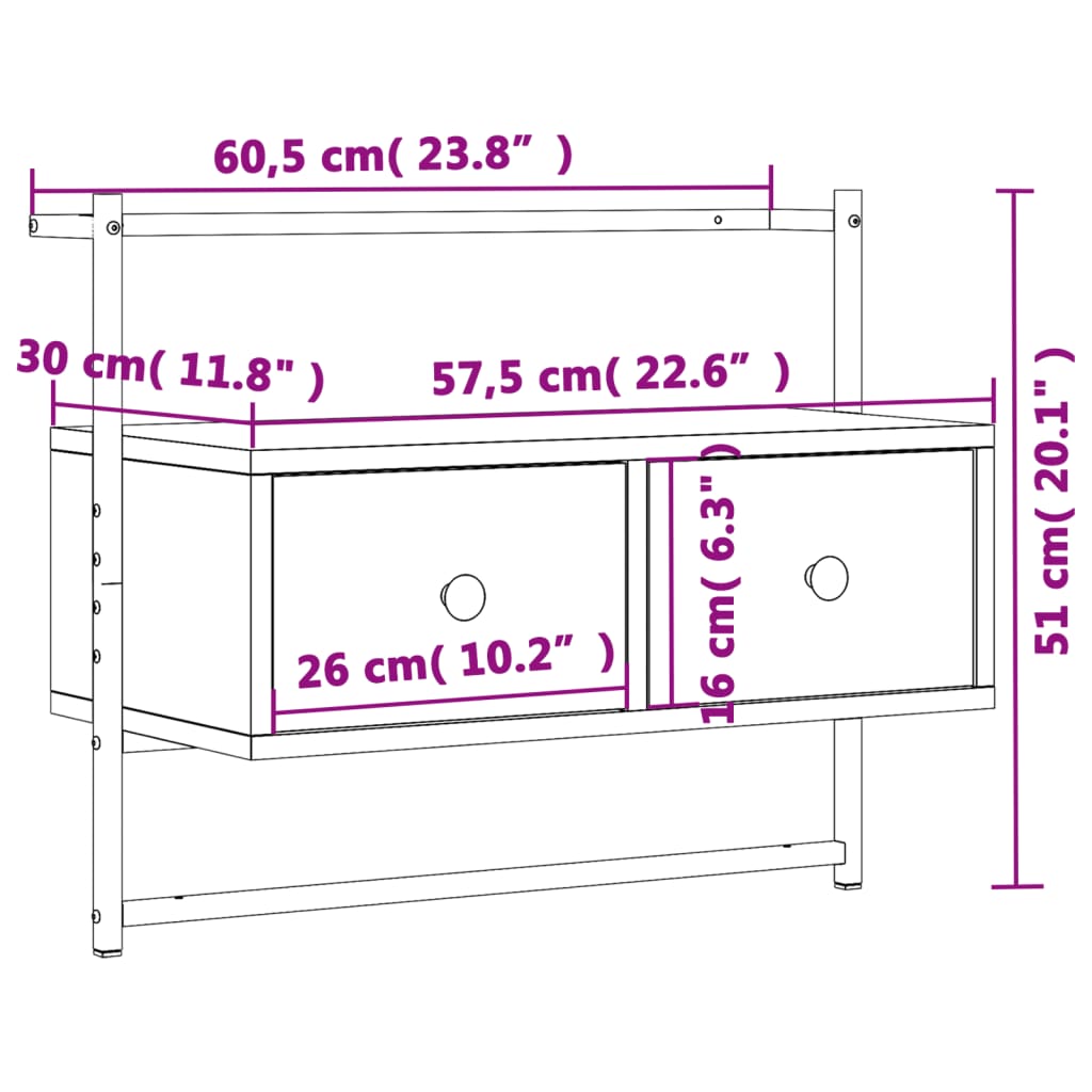 Mobile TV a Muro Nero 60,5x30x51 cm in Legno Multistrato - homemem39