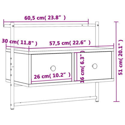 Mobile TV a Muro Nero 60,5x30x51 cm in Legno Multistrato - homemem39