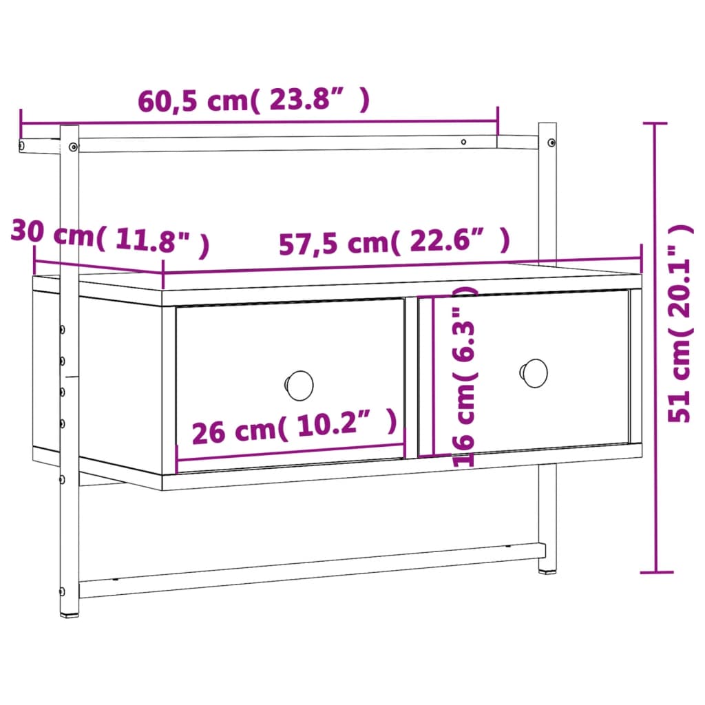 Mobile TV a Muro Rovere Sonoma 60,5x30x51 cm Legno Multistrato - homemem39