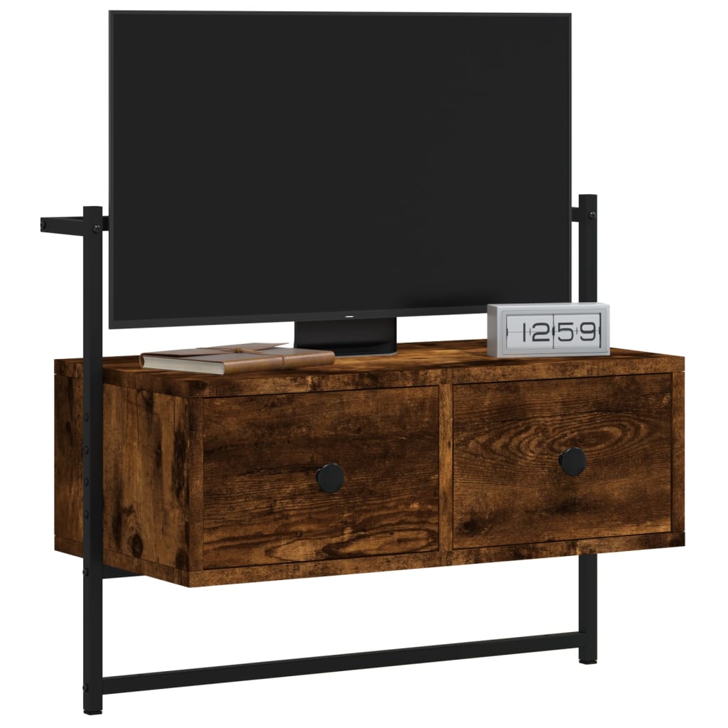 Mobile TV a Muro Rovere Fumo 60,5x30x51 cm in Legno Multistrato - homemem39