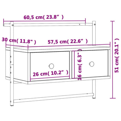 Mobile TV a Muro Rovere Marrone 60,5x30x51 cm Legno Multistrato - homemem39