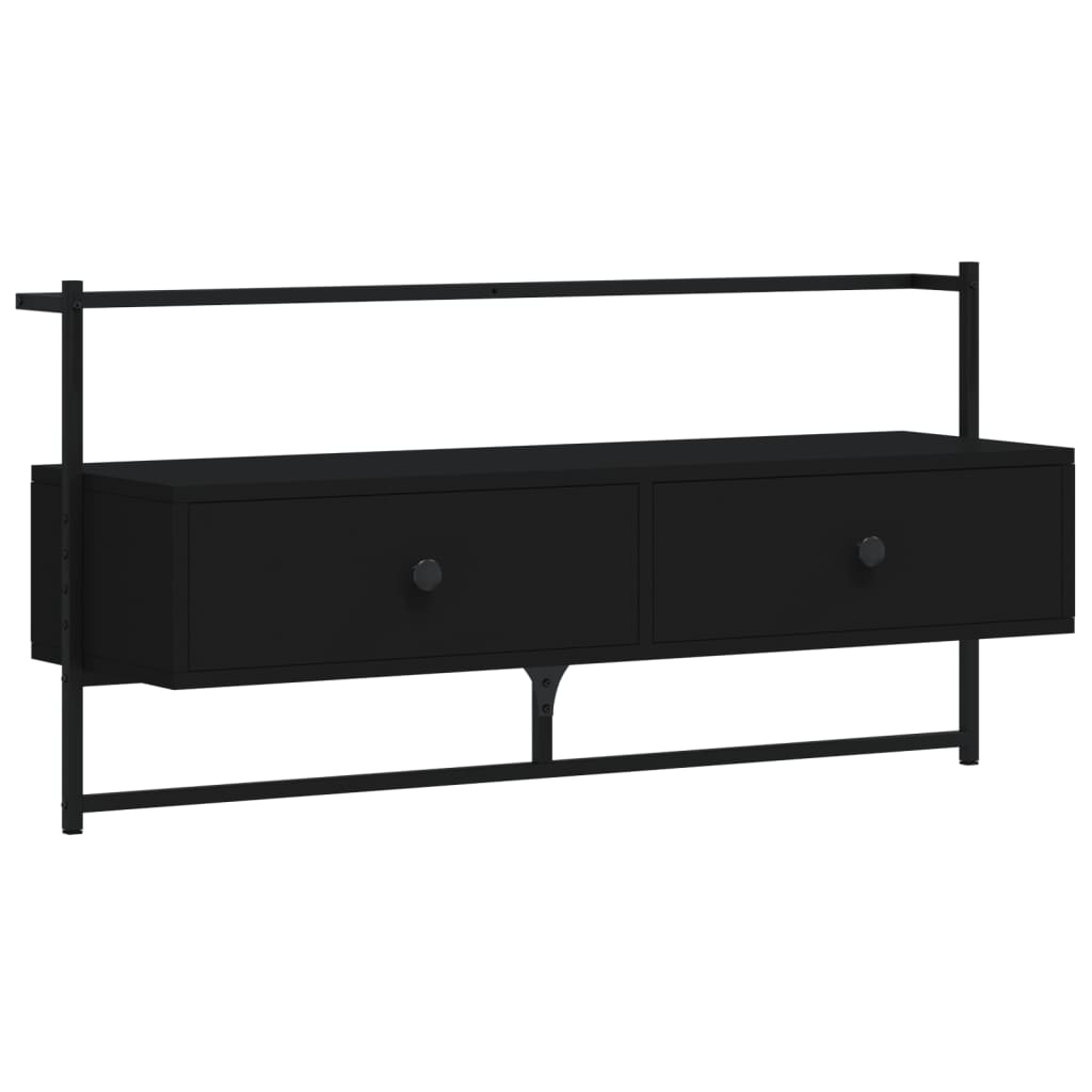 Mobile TV a Muro Nero 100,5x30x51 cm in Legno Multistrato - homemem39