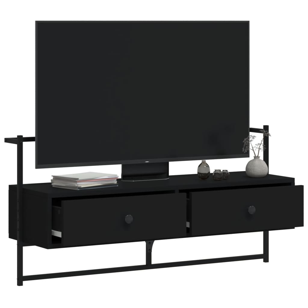 Mobile TV a Muro Nero 100,5x30x51 cm in Legno Multistrato - homemem39