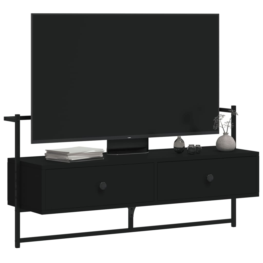 Mobile TV a Muro Nero 100,5x30x51 cm in Legno Multistrato - homemem39