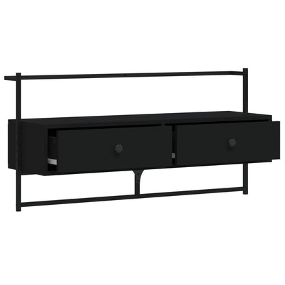 Mobile TV a Muro Nero 100,5x30x51 cm in Legno Multistrato - homemem39