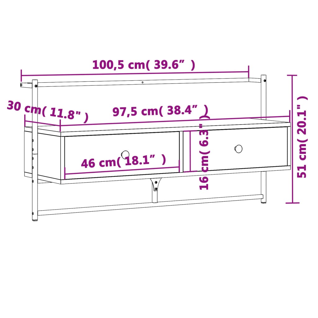 Mobile TV a Muro Nero 100,5x30x51 cm in Legno Multistrato - homemem39