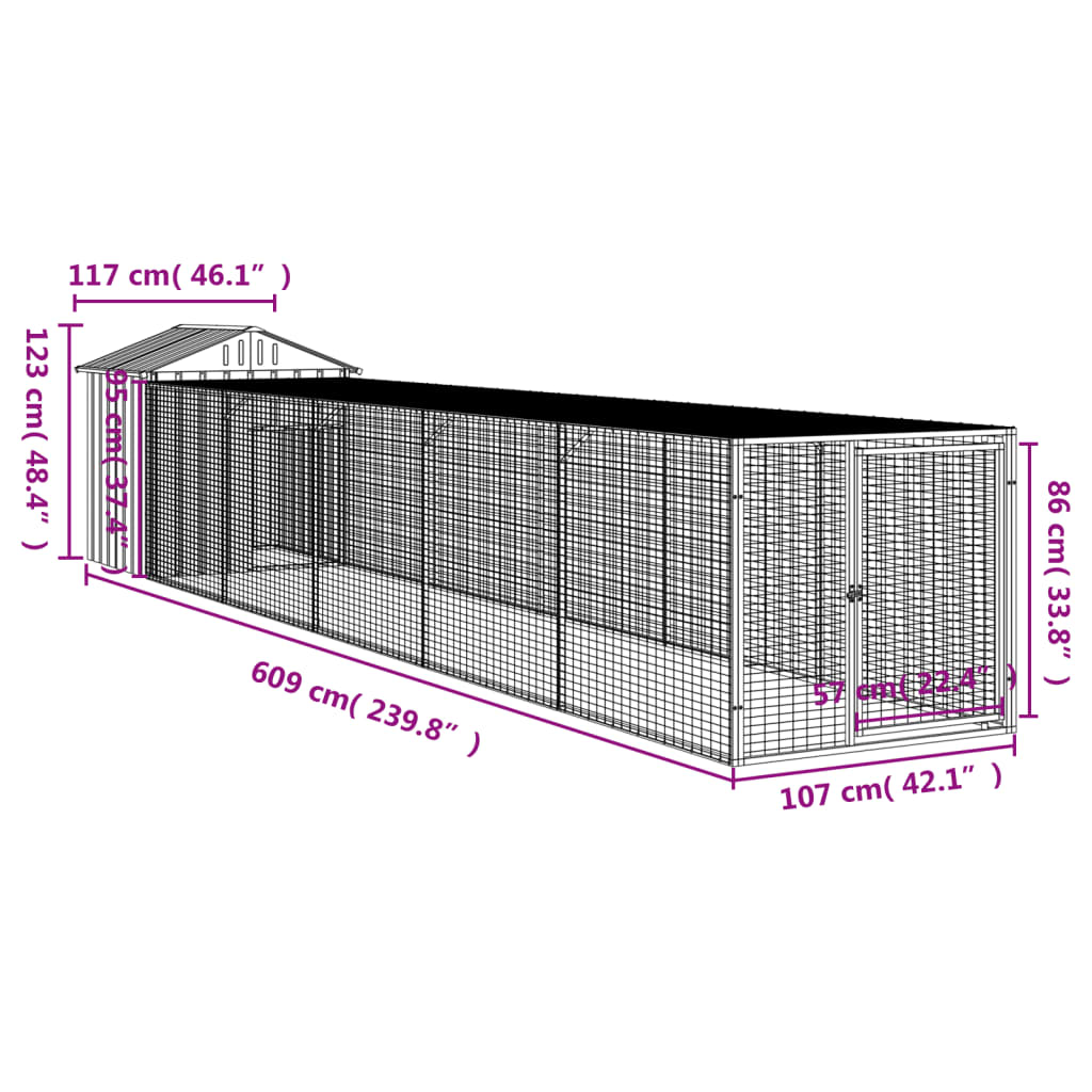 Pollaio Area Corsa Grigio Chiaro 117x609x123 cm Acciaio Zincato - homemem39