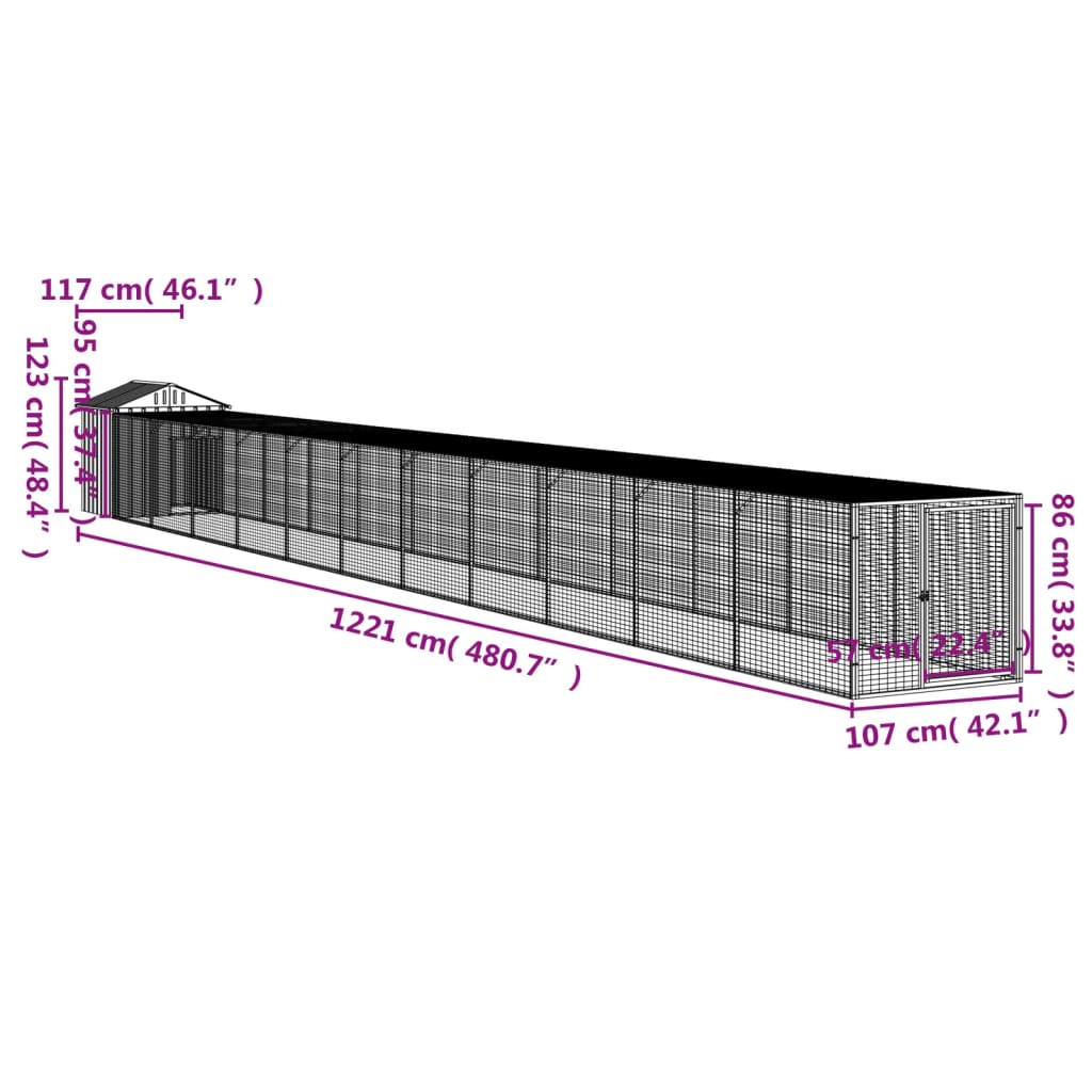 Pollaio Area Corsa Grigio Chiaro 117x1221x123cm Acciaio Zincato - homemem39