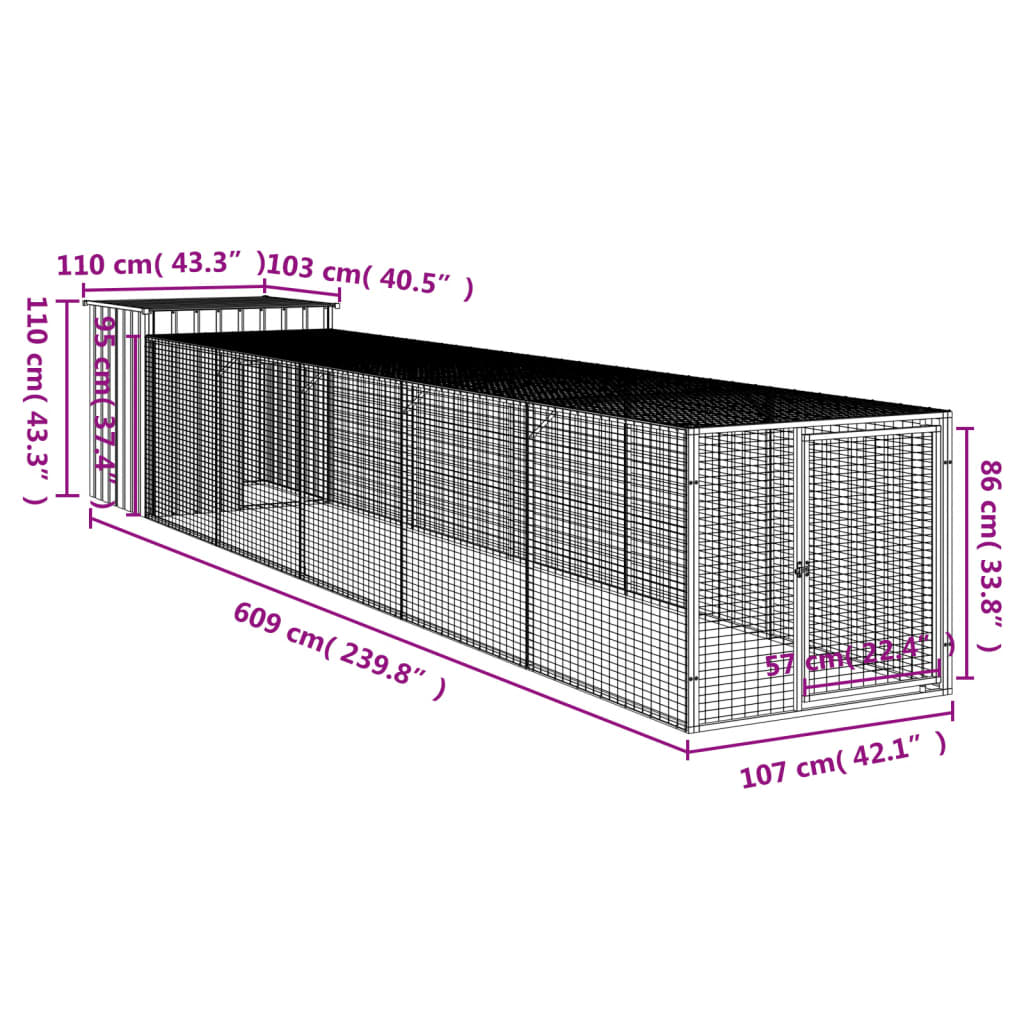 Pollaio con Area Corsa Antracite 110x609x110 cm Acciaio Zincato - homemem39