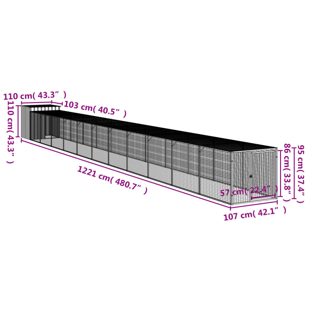 Pollaio con Area Corsa Antracite 110x1221x110cm Acciaio Zincato - homemem39