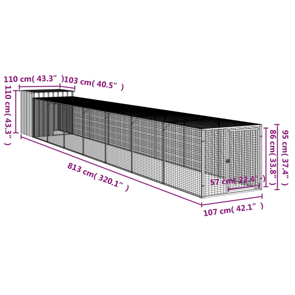 Pollaio Area Corsa Grigio Chiaro 110x813x110 cm Acciaio Zincato - homemem39