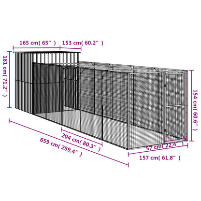 Casetta Cani con Corsa Antracite 165x659x181 cm Acciaio Zincato - homemem39