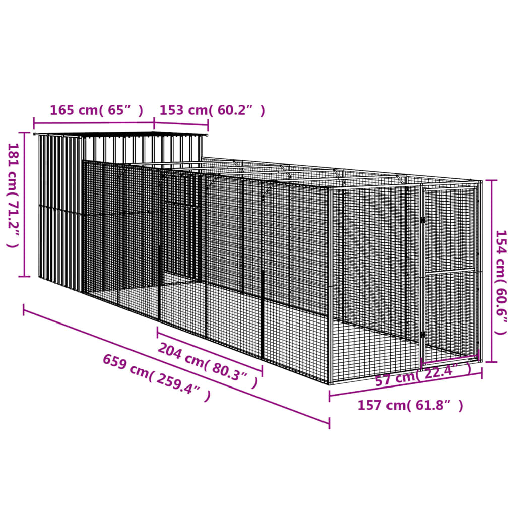 Casetta Cani Corsa Grigio Chiaro 165x659x181 cm Acciaio Zincato - homemem39