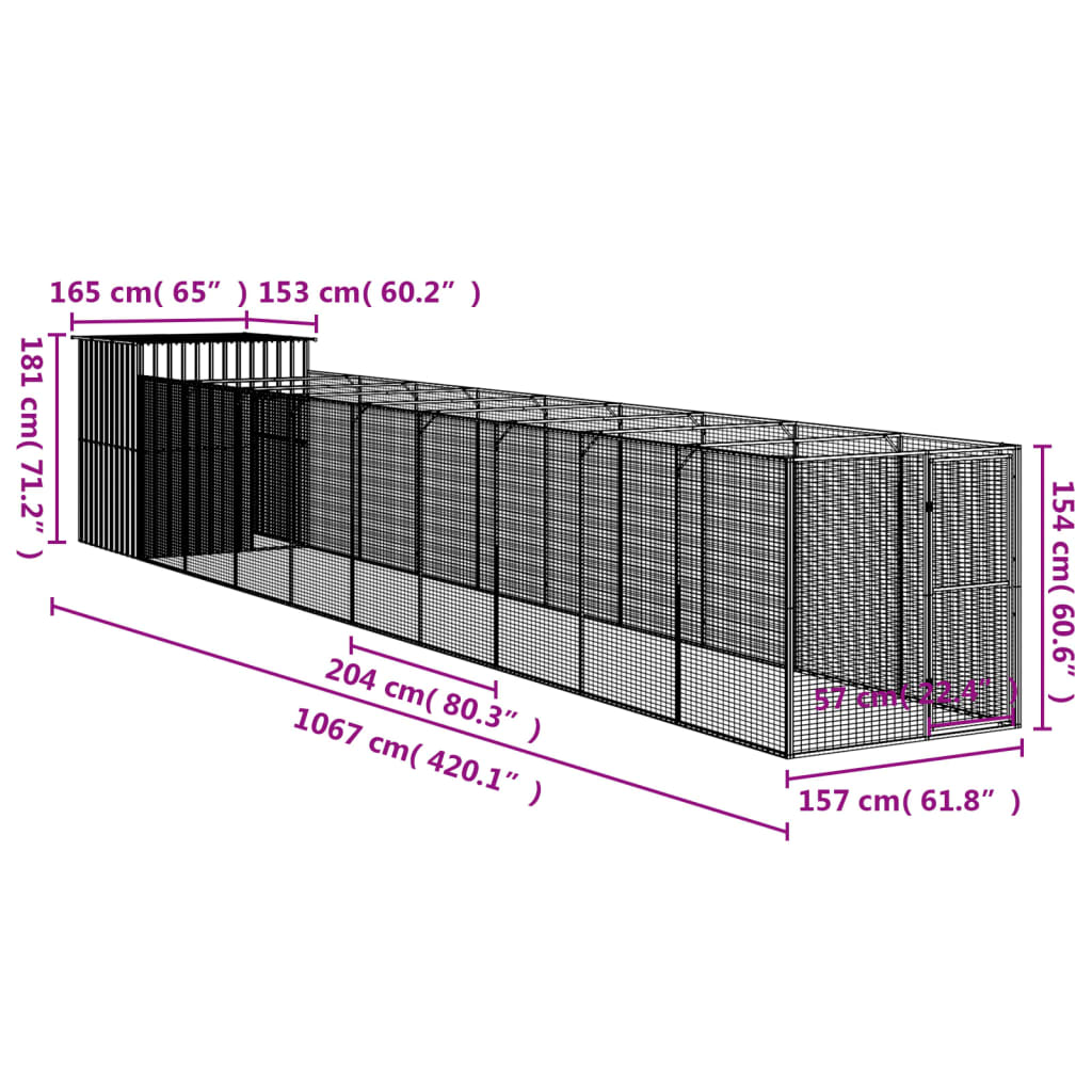 Casetta Cani Corsa Grigio Chiaro 165x1067x181cm Acciaio Zincato - homemem39