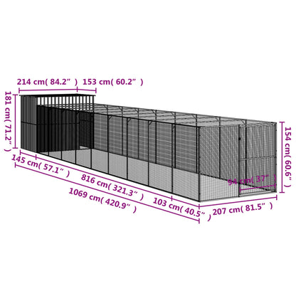 Casetta Cani con Corsa Antracite 214x1069x181cm Acciaio Zincato - homemem39