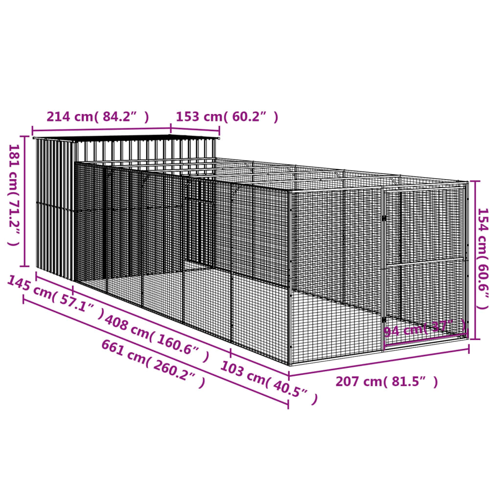 Casetta Cani Corsa Grigio Chiaro 214x661x181 cm Acciaio Zincato - homemem39