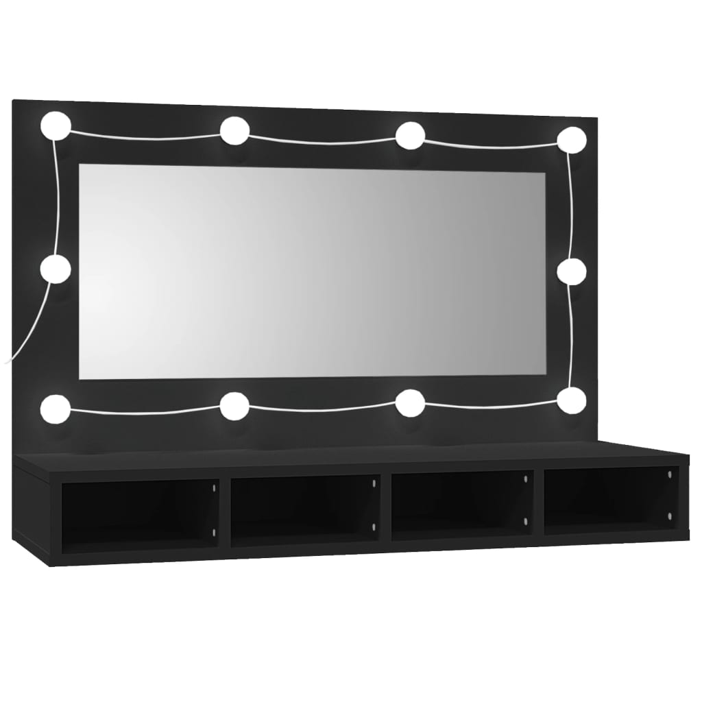 Mobile a Specchio con LED Nero 90x31,5x62 cm - homemem39