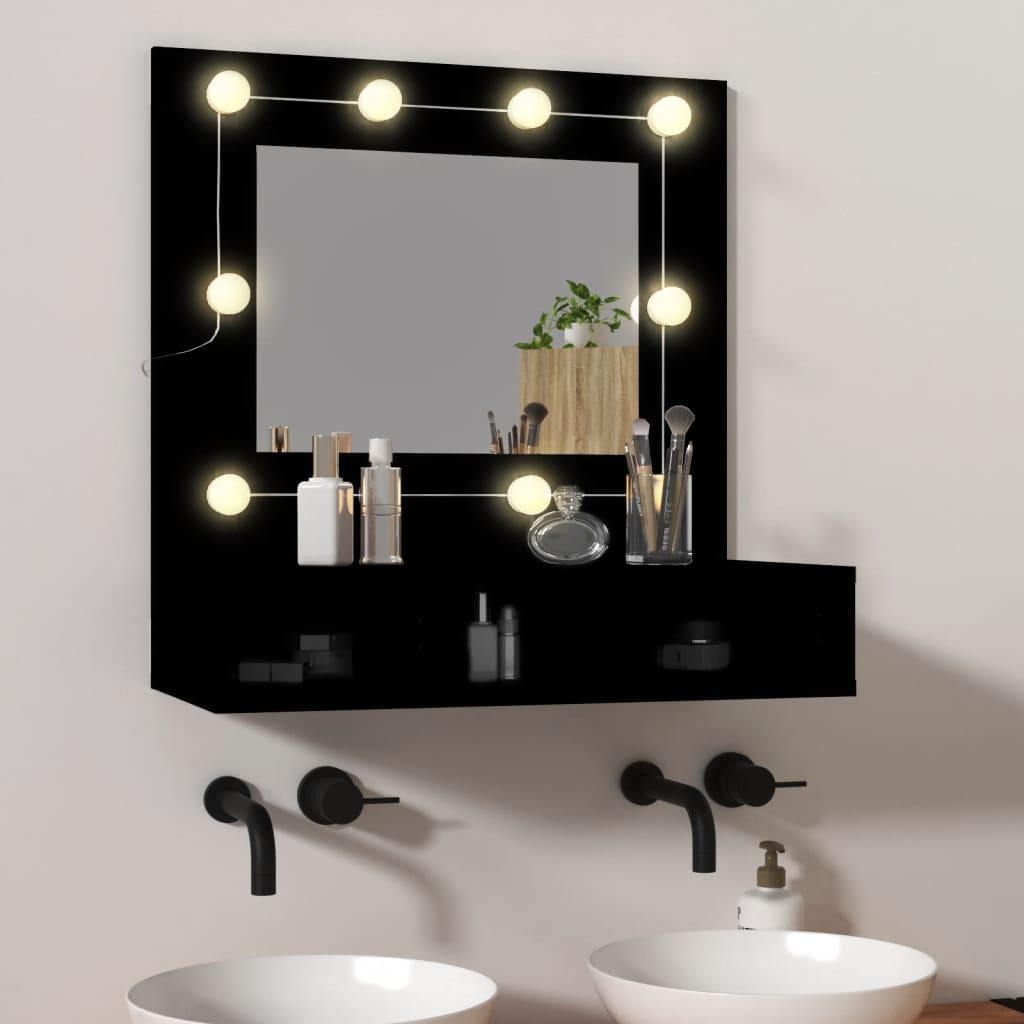 Mobile a Specchio con LED Nero 60x31,5x62 cm - homemem39