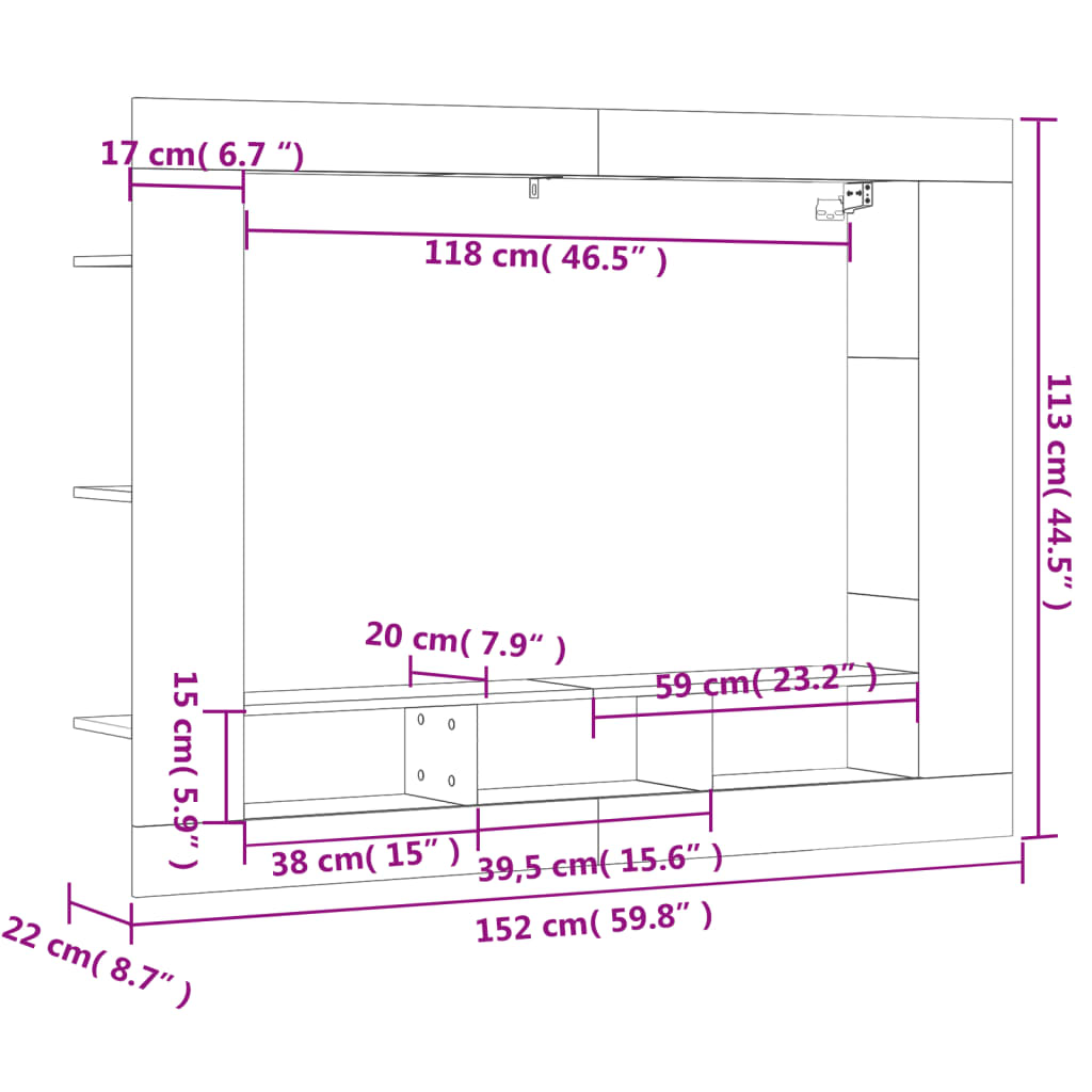 Mobile Porta TV Bianco 152x22x113 cm in Legno Multistrato - homemem39